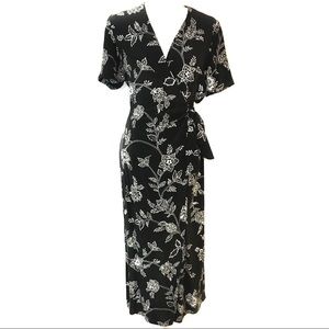 Adrianna Papell Silk Wrap Dress Floral Black
